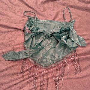 Elegant Teal Fringe Top